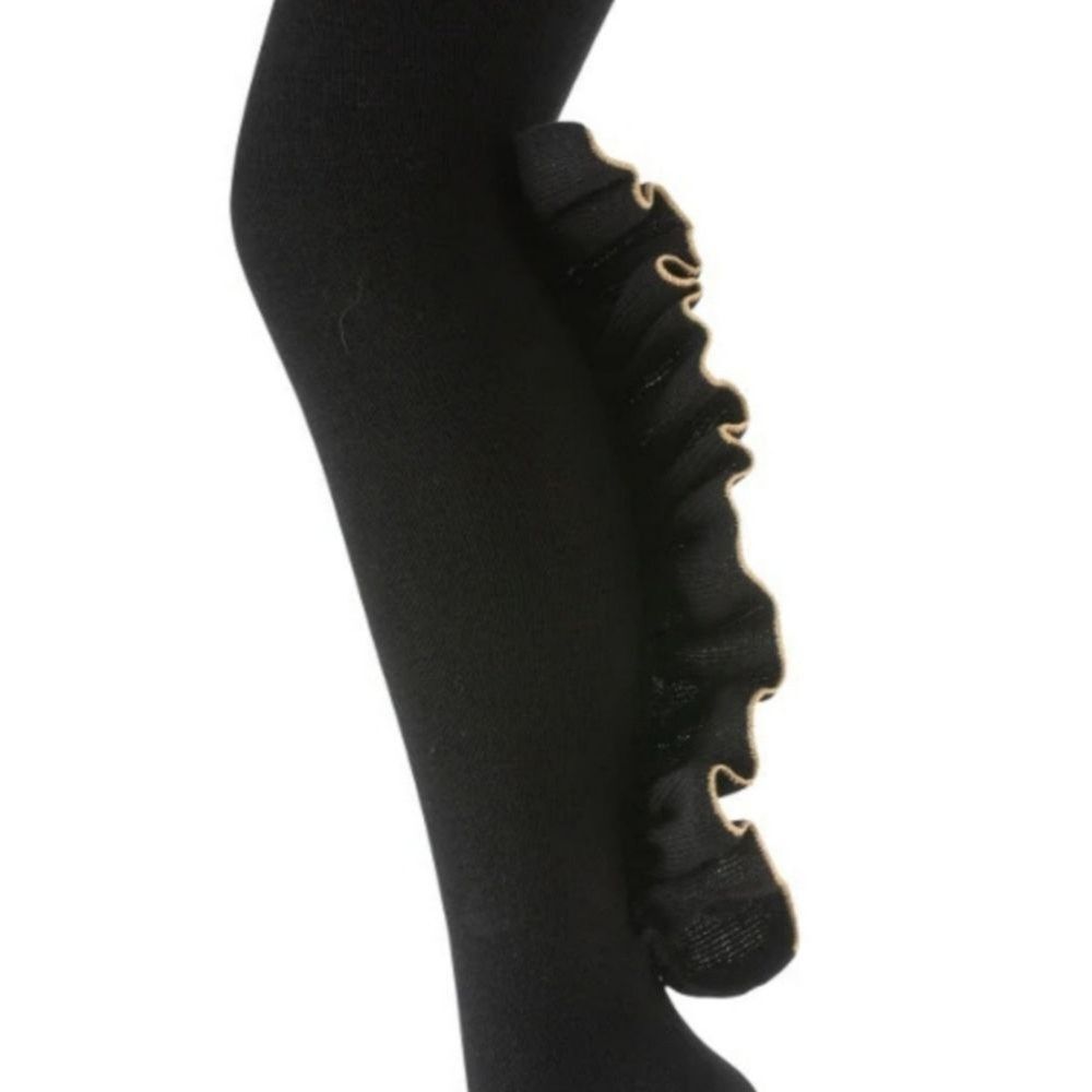 Zubii Footed Tights Pack of 2 Girls Size 10 Black With Gold Ruffle